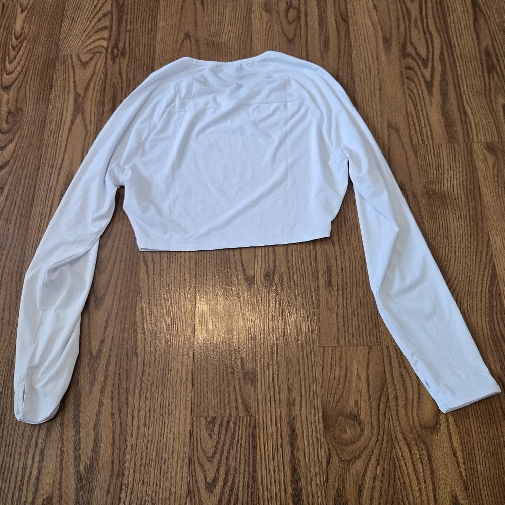 GYMSHARK White Long Sleeve Crop Top Active Cropped Stretch Gym Yoga Outdoor M - Picture 4 of 9